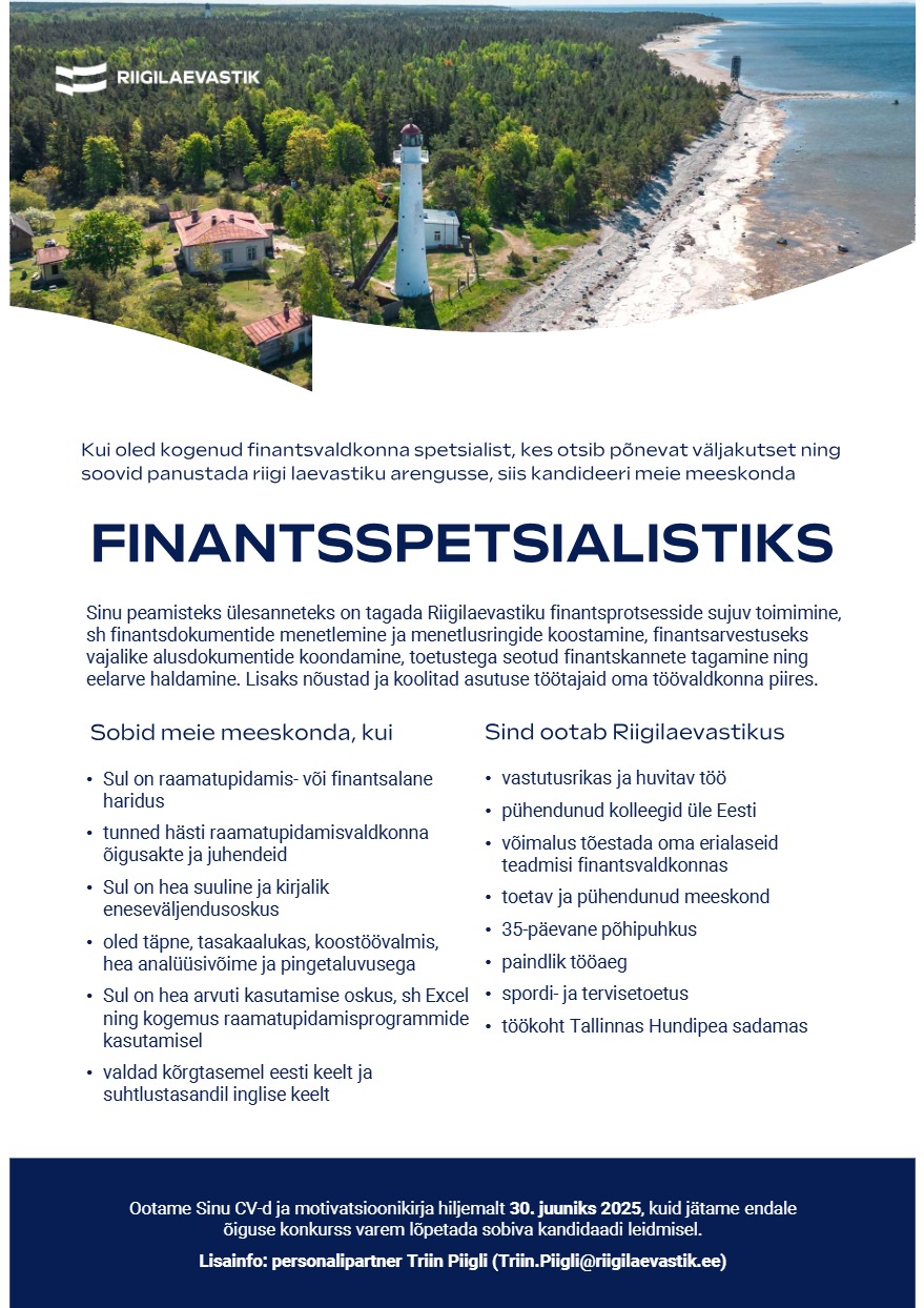 Tööpakkumise Finantsspetsialist kirjeldus