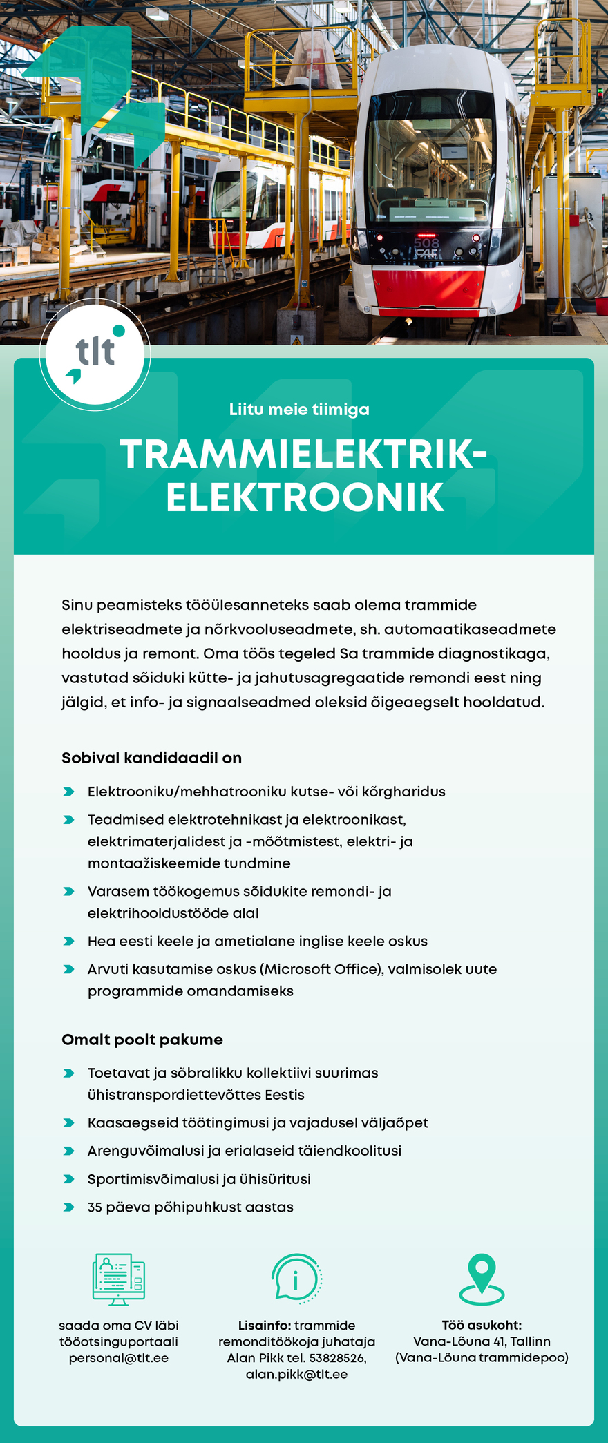 Tööpakkumise Trammielektrik-elektroonik kirjeldus