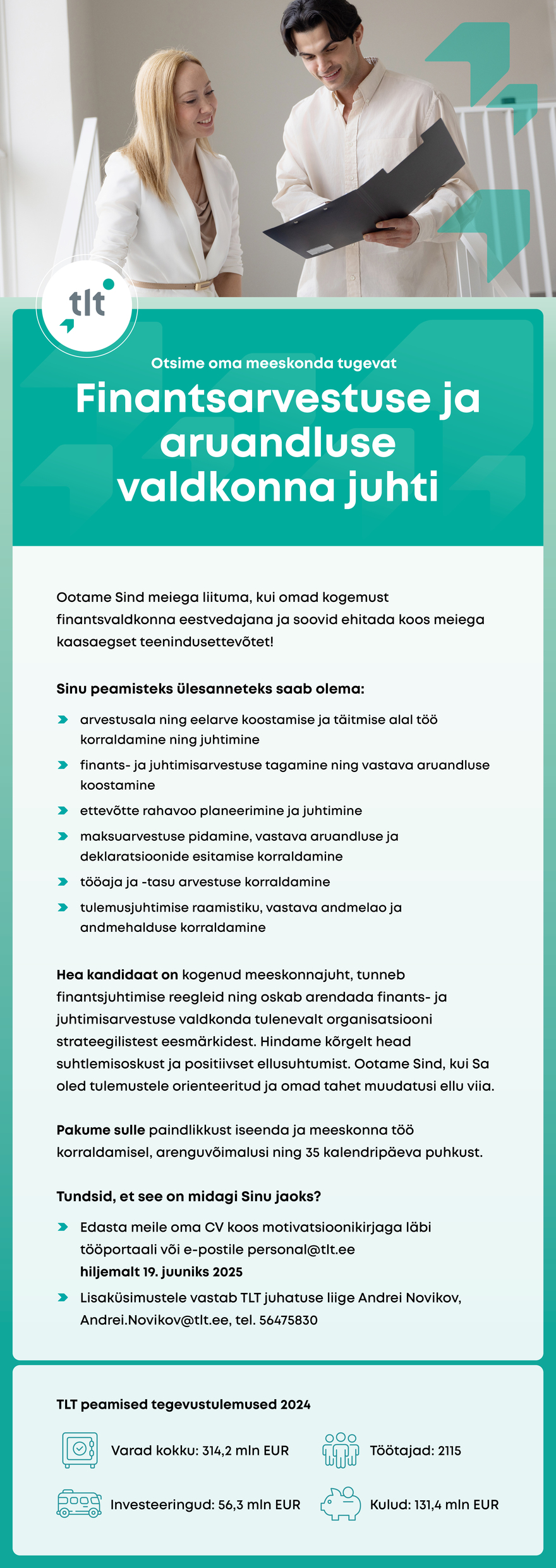 Tööpakkumise Finantsarvestuse ja aruandluse valdkonna juht kirjeldus