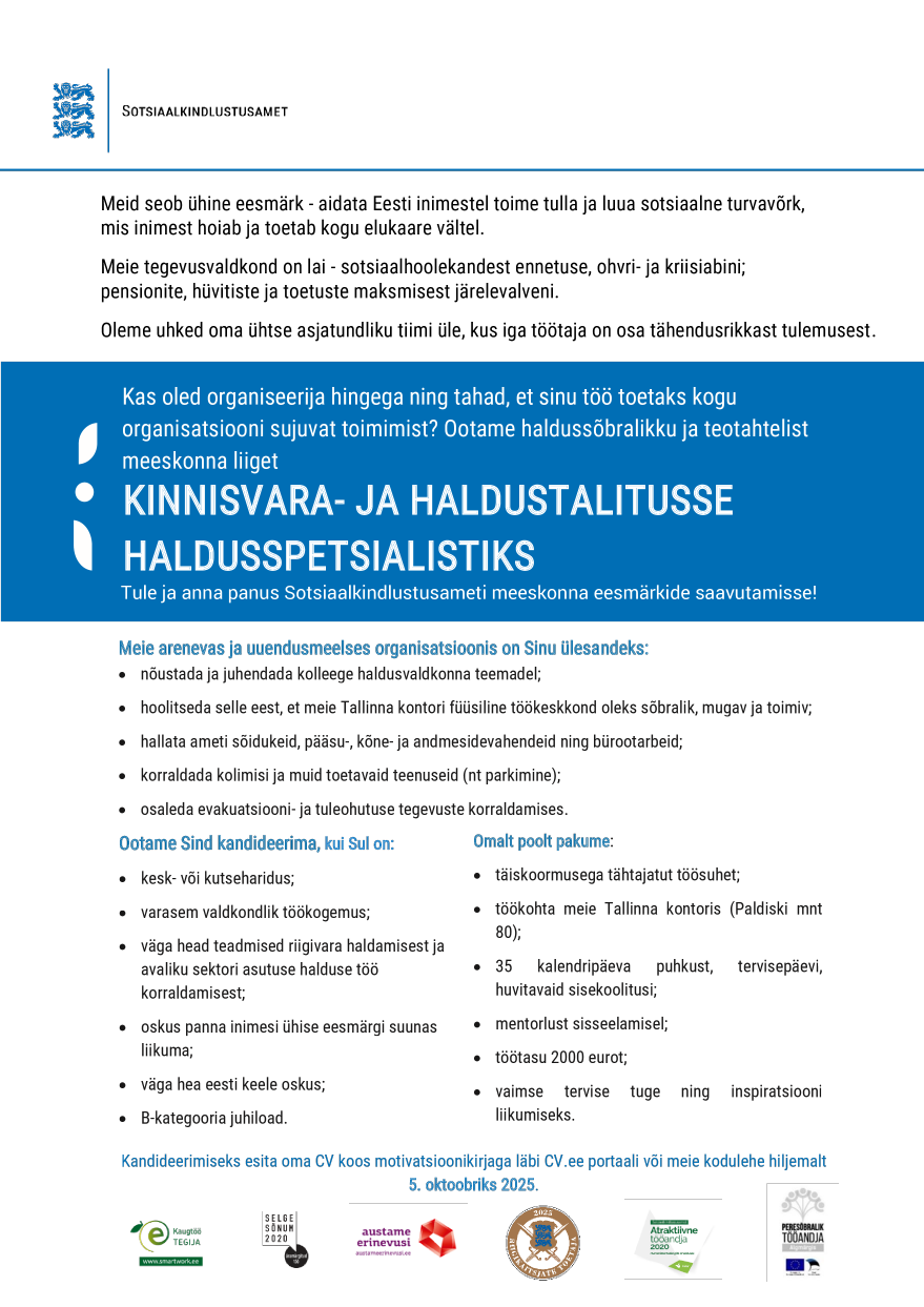 Tööpakkumise Haldusspetsialist kirjeldus