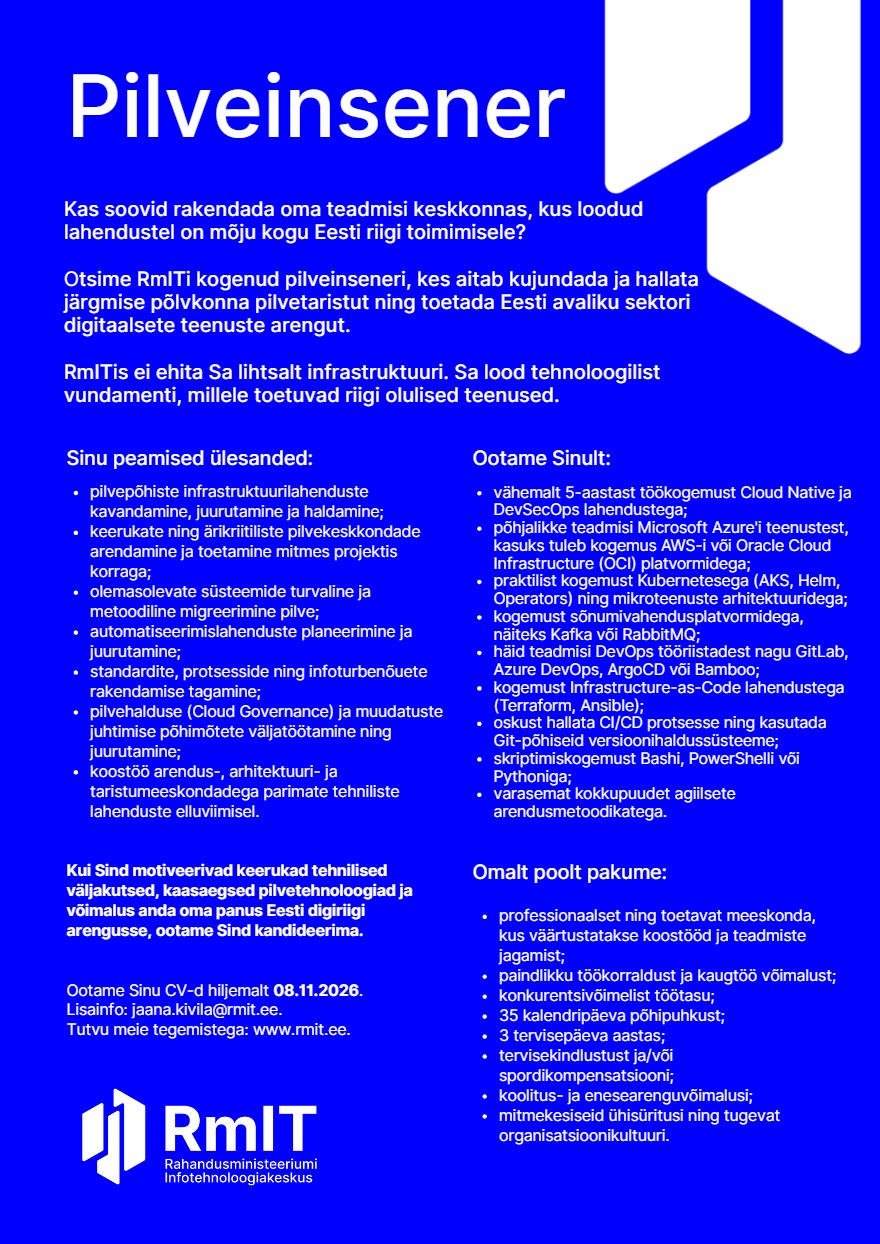 Tööpakkumise Pilveinsener kirjeldus