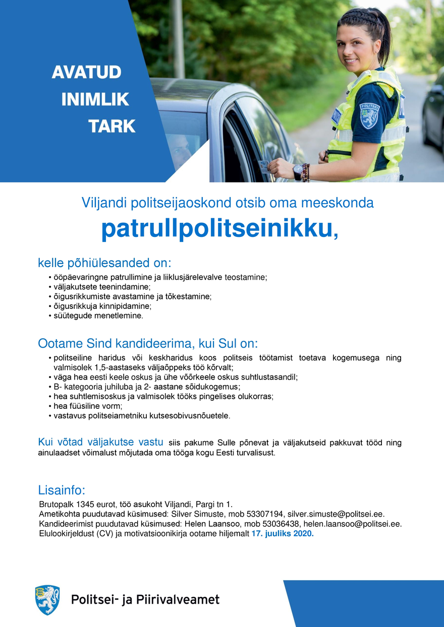 Tööpakkumise patrullpolitseinik kirjeldus