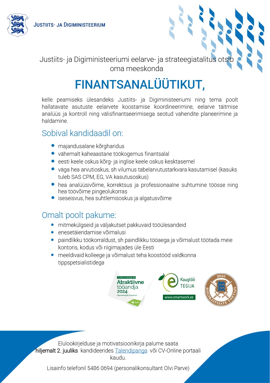Tööpakkumise Finantsanalüütik kirjeldus