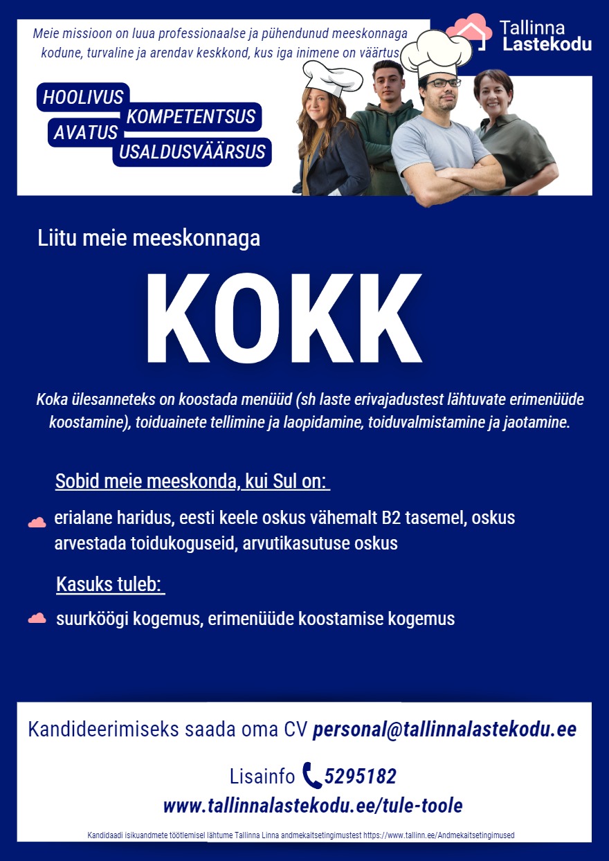 Tööpakkumise kokk kirjeldus