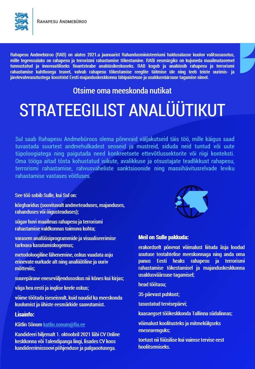 Tööpakkumise Strateegiline analüütik kirjeldus