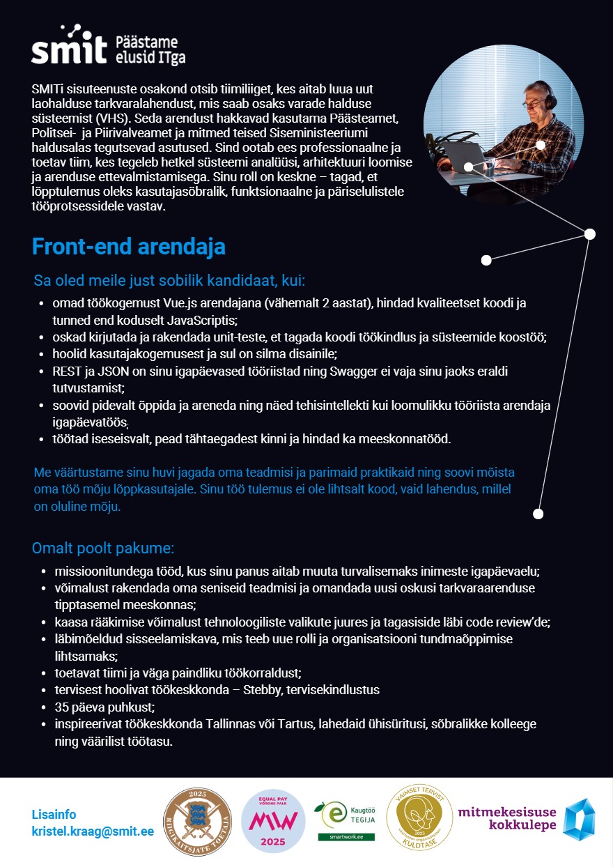 Tööpakkumise Front-End arendaja_sisuteenused kirjeldus