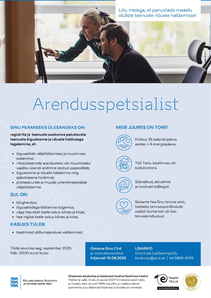Tööpakkumise Arendusspetsialist kirjeldus