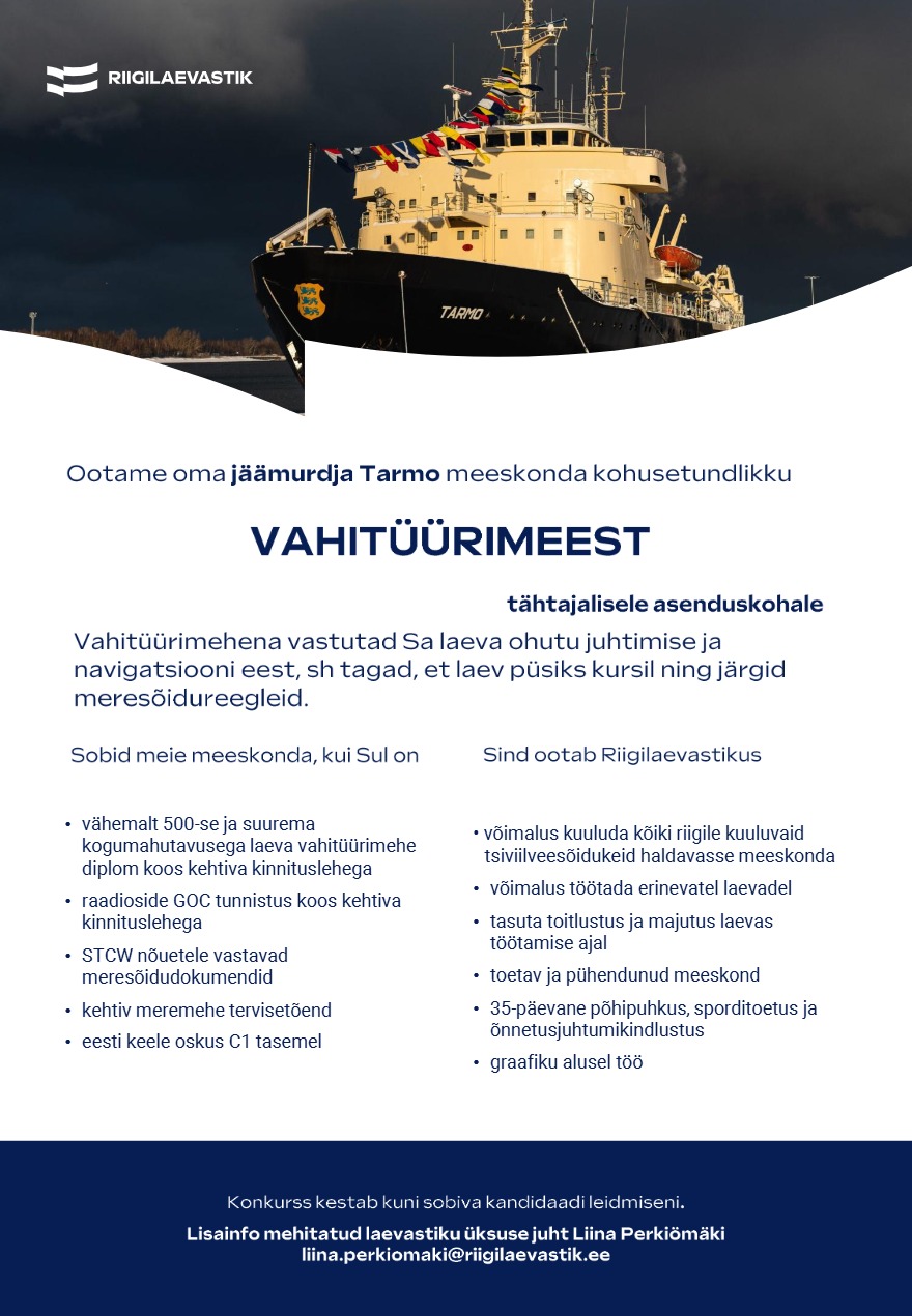 Tööpakkumise Vahitüürimees kirjeldus