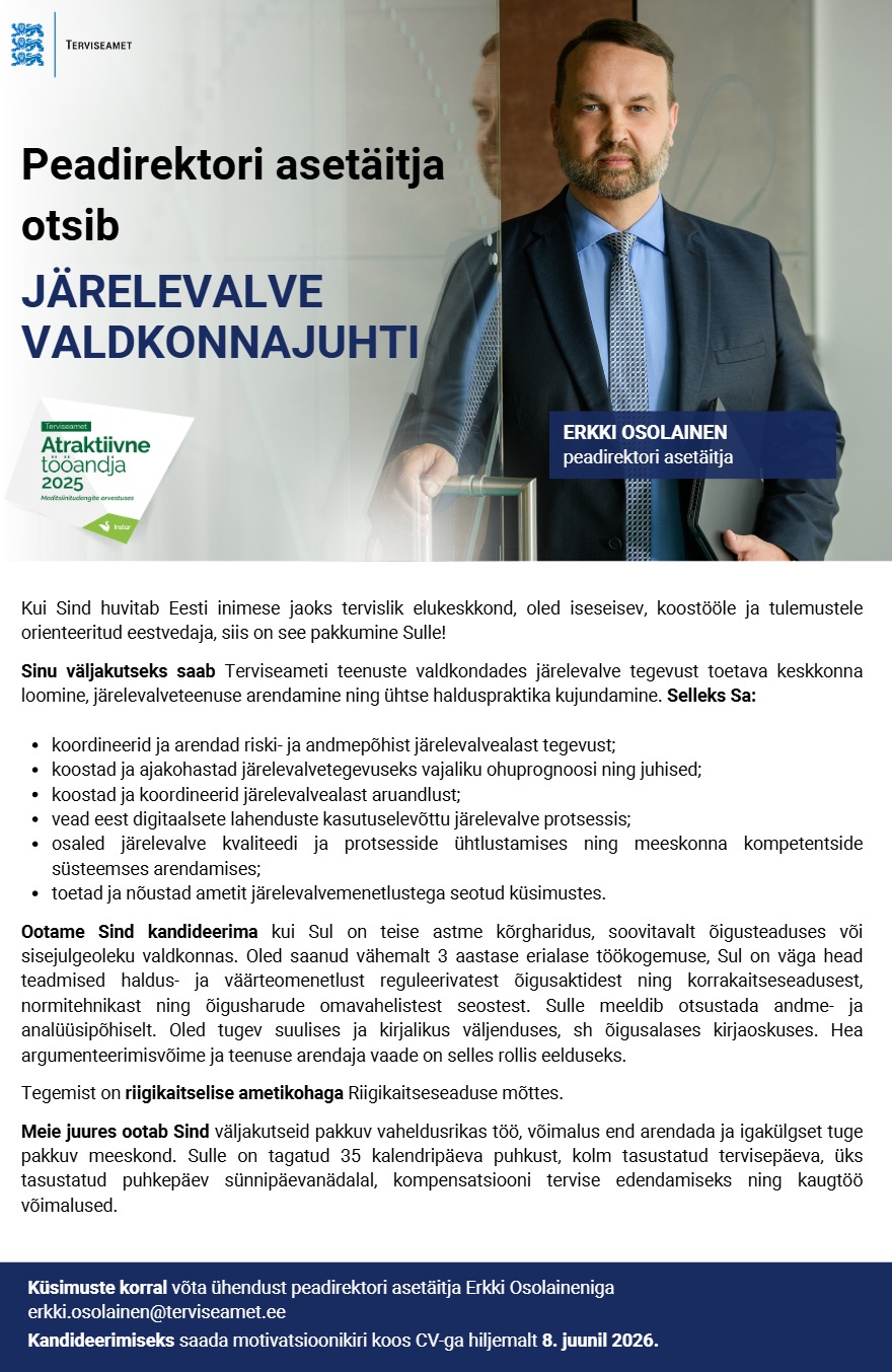 Tööpakkumise Järelevalve valdkonnajuht kirjeldus