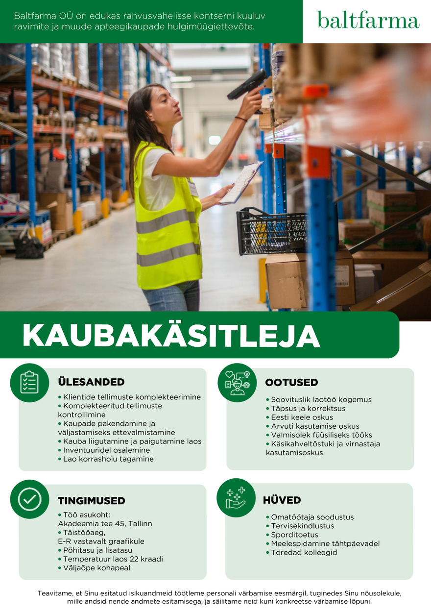 Tööpakkumise Kaubakäsitleja kirjeldus