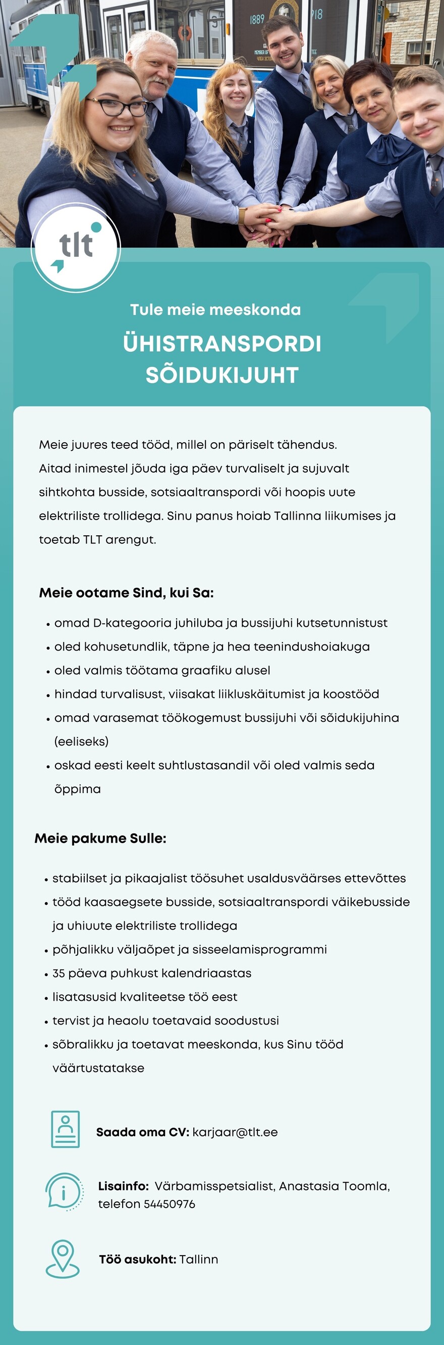 Tööpakkumise SÕIDUKIJUHID kirjeldus