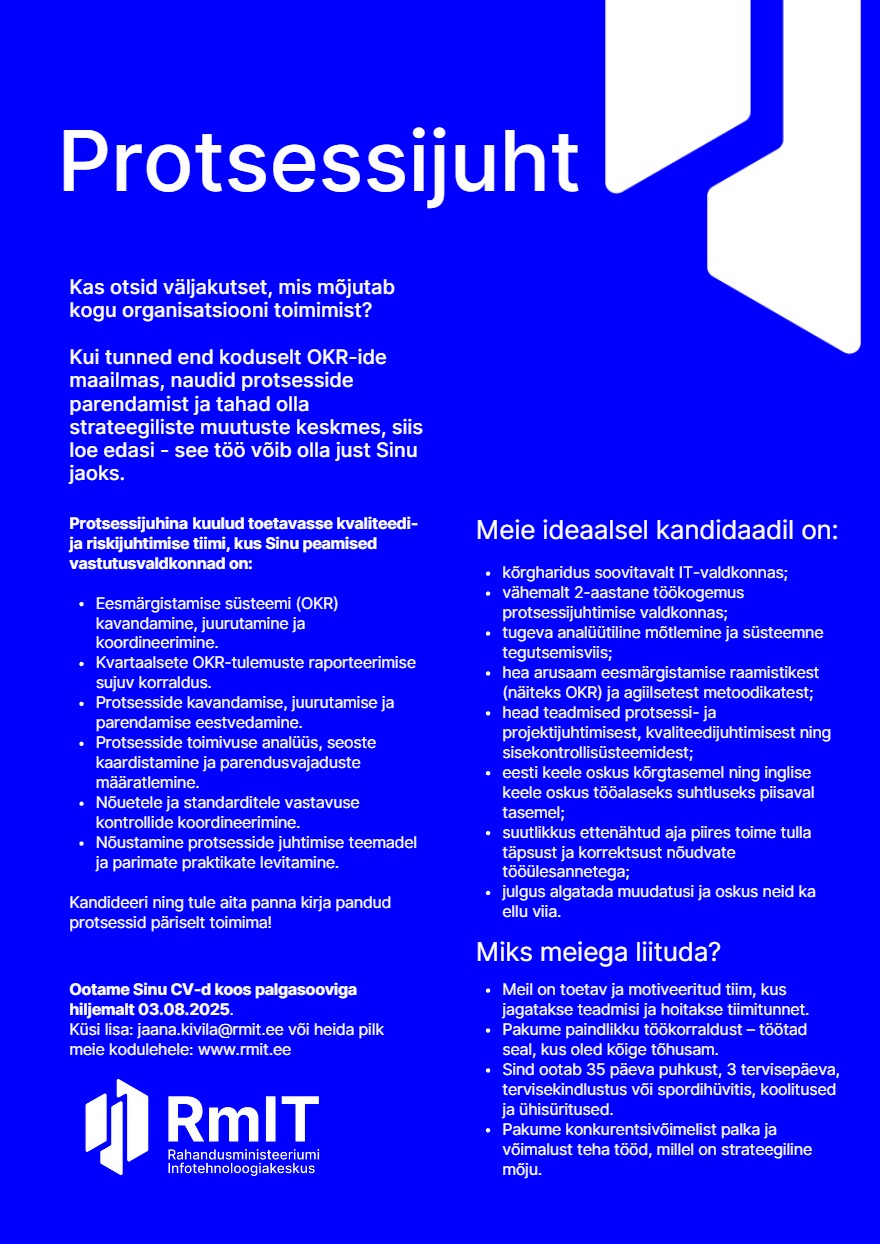 Tööpakkumise Protsessijuht kirjeldus