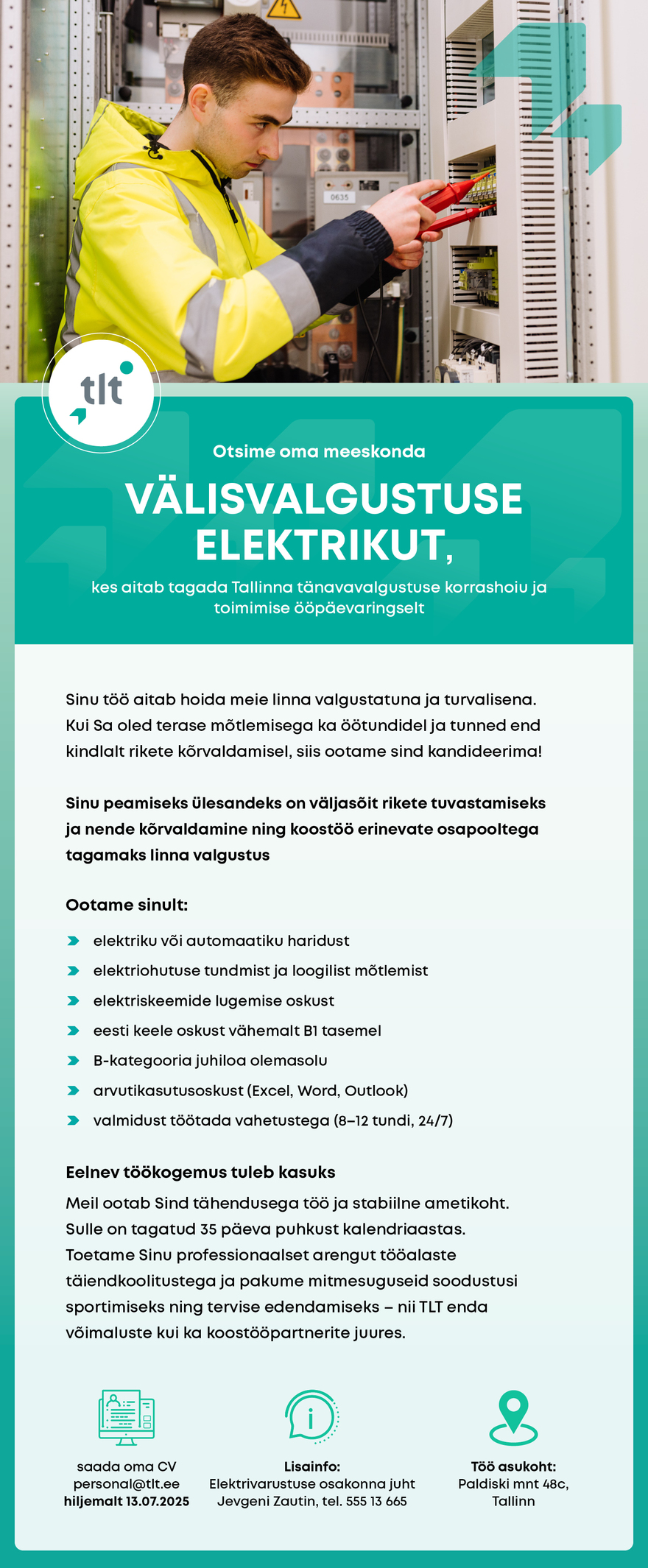 Tööpakkumise Välisvalgustuse elektrik kirjeldus