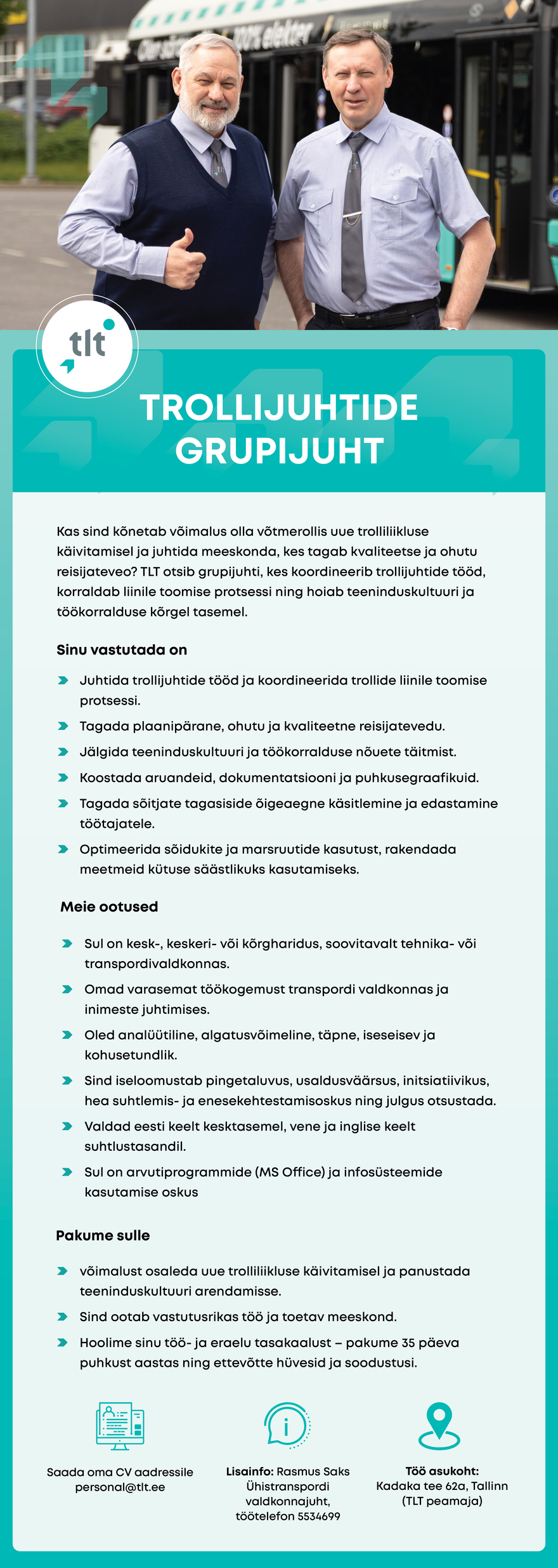 Tööpakkumise Trollijuhtide grupijuht kirjeldus