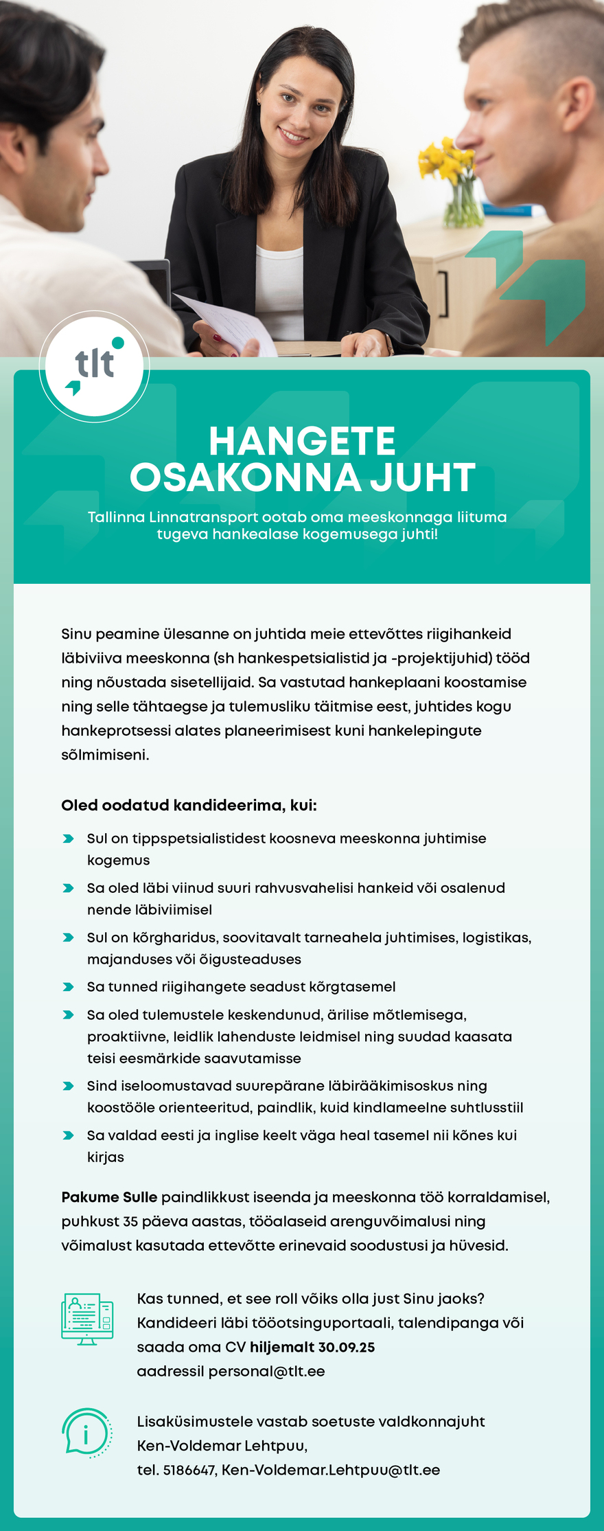 Tööpakkumise Hangete osakonna juht kirjeldus