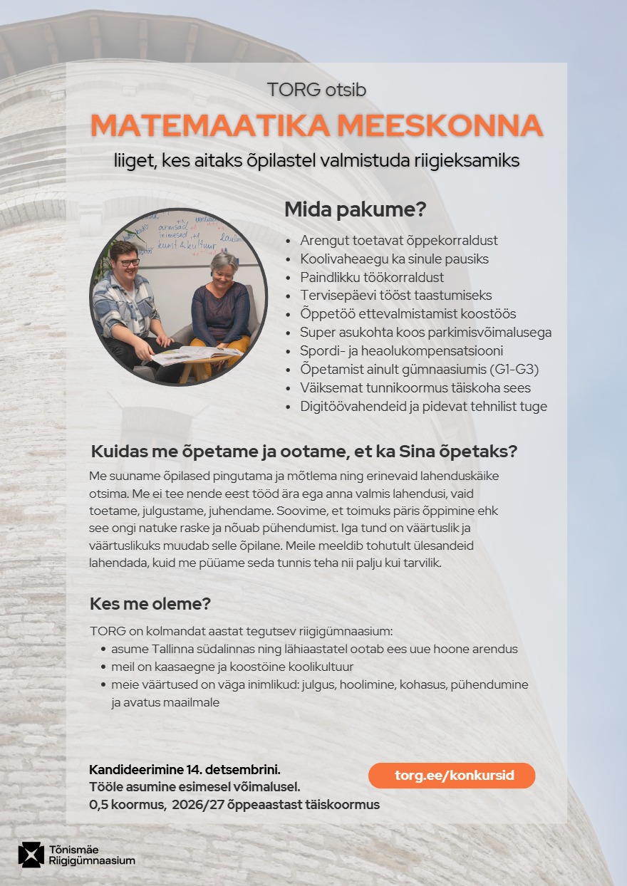 Tööpakkumise Matemaatikaõpetaja kirjeldus