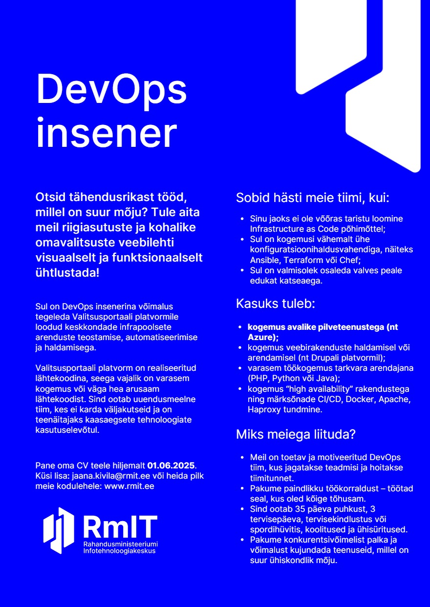 Tööpakkumise DevOps insener kirjeldus
