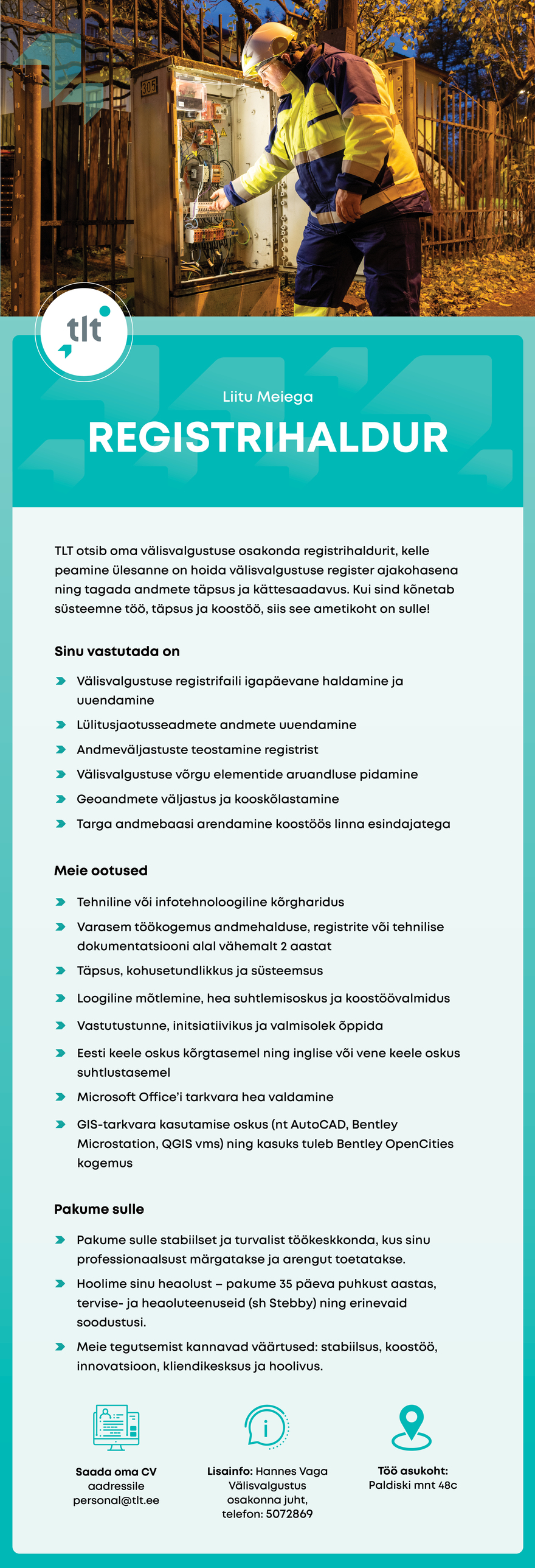 Tööpakkumise Registrihaldur kirjeldus