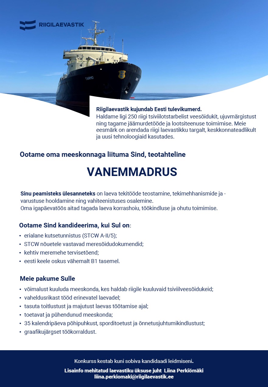 Tööpakkumise Vanemmadrus kirjeldus