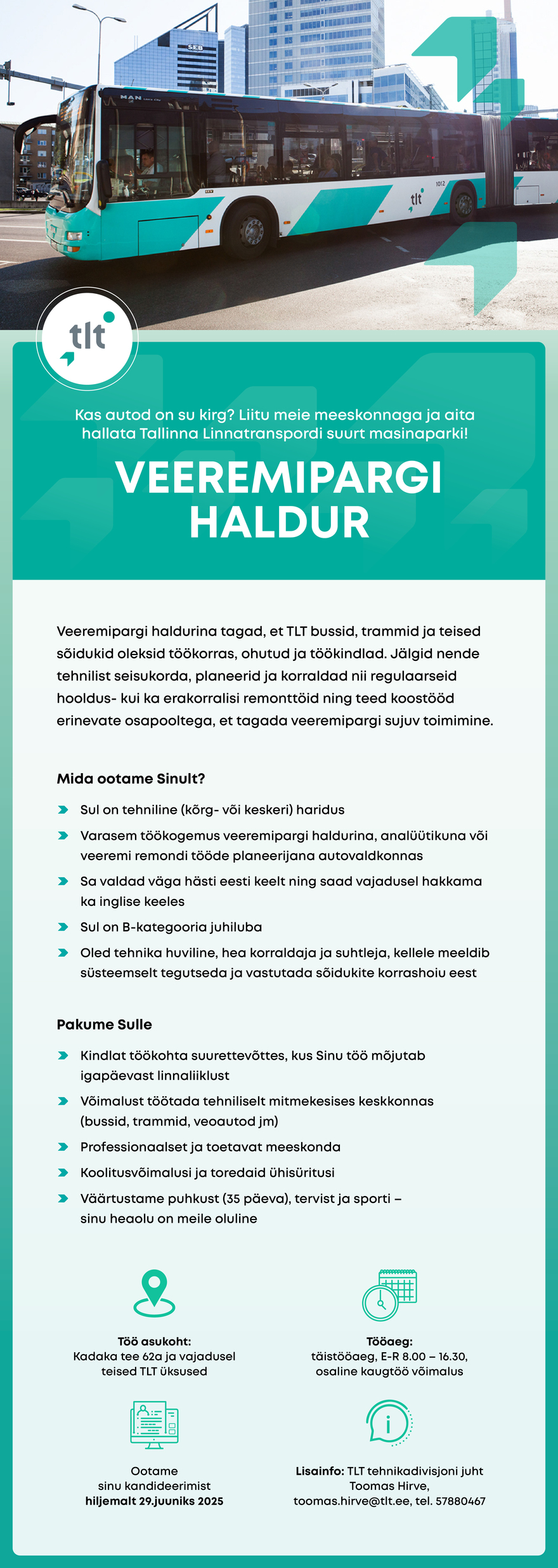 Tööpakkumise Veeremipargi haldur kirjeldus