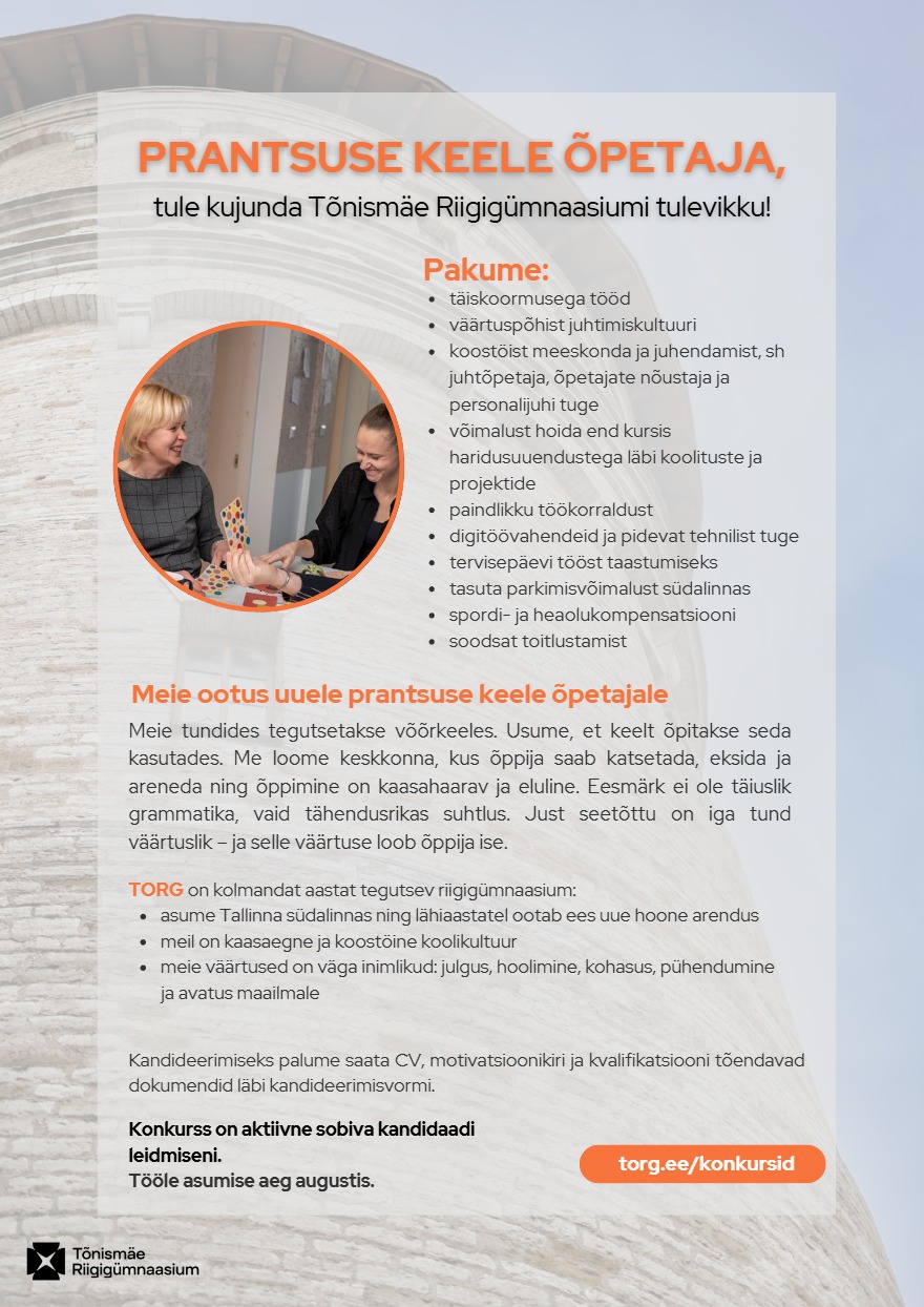 Tööpakkumise Prantsuse keele õpetaja kirjeldus
